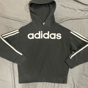 Adidas Kids Black Hoodie with White Logo and Stripes